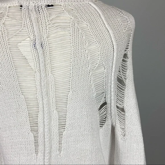 Central Park West Womens White Open Front Cardigan Sweater Distressed size XS